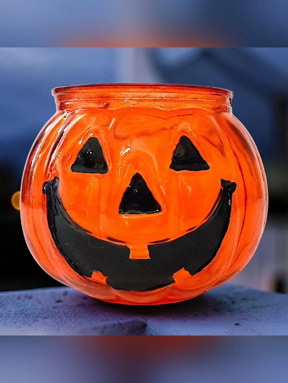 Mini Orange Glass Pumpkin Candle Holder Jack O Lantern Tealight Votive Halloween